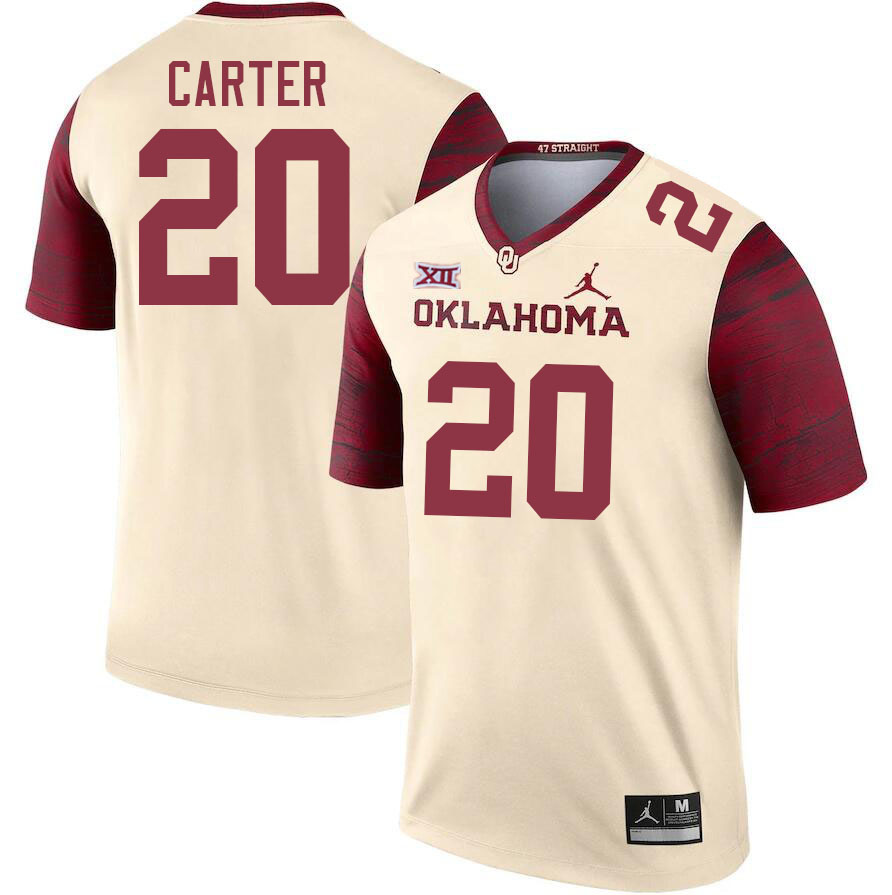 Men #20 Lewis Carter Oklahoma Sooners College Football Jerseys Stitched Sale-Cream - Click Image to Close